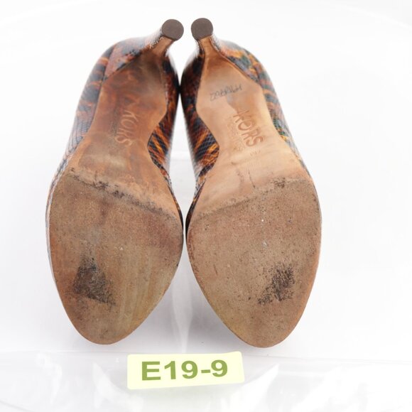 Michael Kors Womens Pumps Size 7 M Brown Tan Python Platform Heel Peep Toe Shoes - Picture 7 of 13